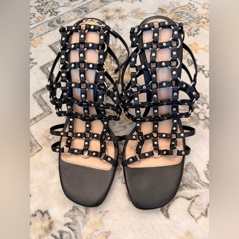 Elegant Black Studded Roman style Sandals with elegant heel
